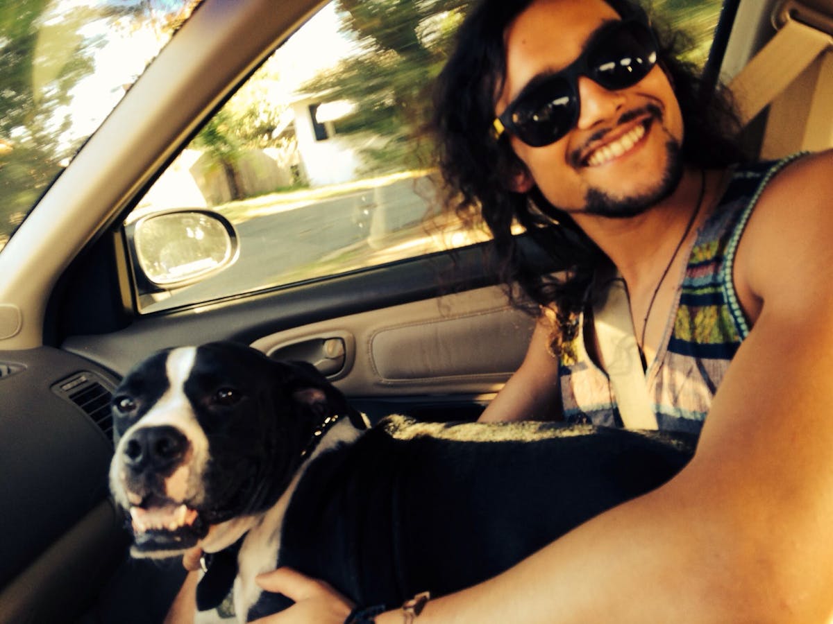 Bertlee and Dog in Car